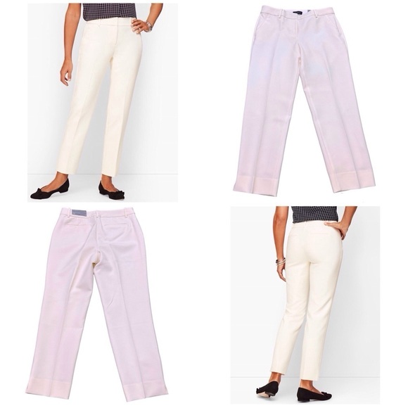 TALBOTS HAMPSHIRE ANKLE PANTS Straight Leg CURVY FIT - LINED IVORY Size 12 NEW - Picture 1 of 13